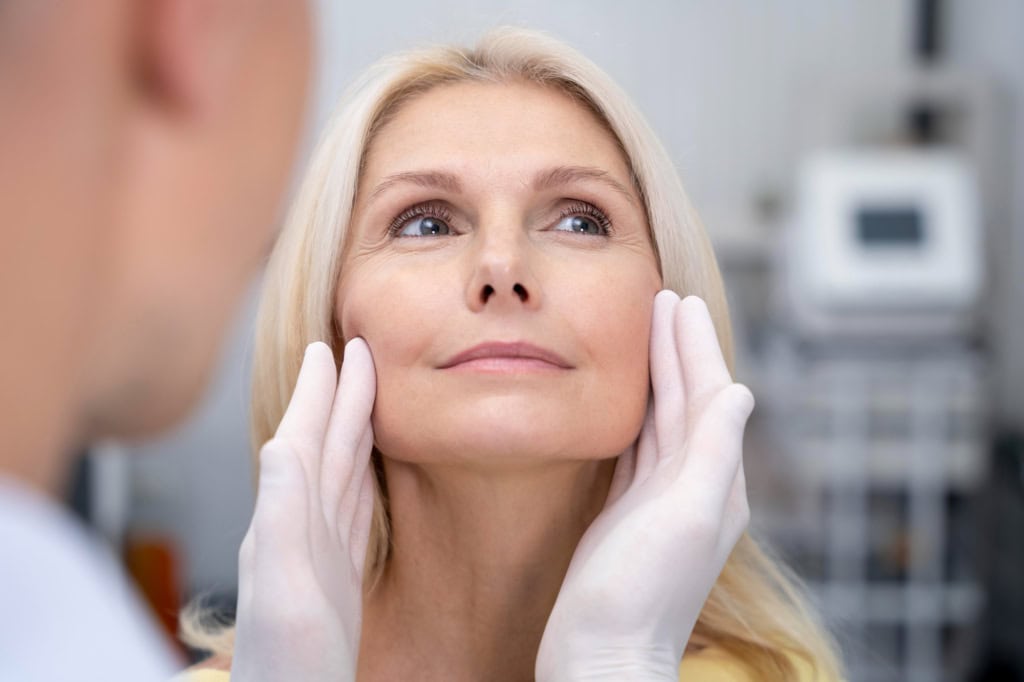 Close up checking woman's skin before wrinkle reduction